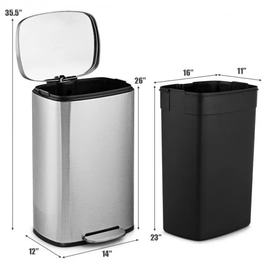 13.2 Gallon Trash Garbage Can Stainless Steel Bin with Bucket