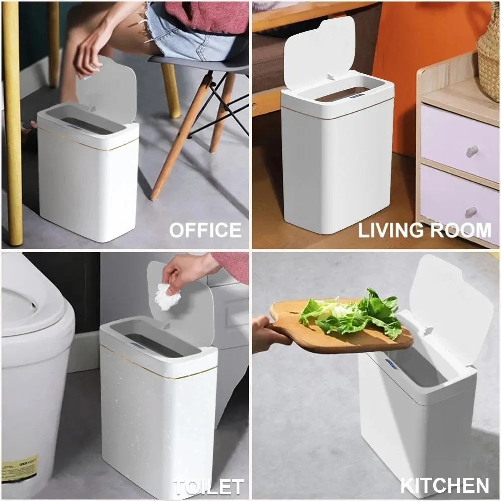 18L Smart Bathroom Trash Can Automatic Bagging Electronic Trash Can White Touchless Narrow Smart Sensor Garbage Bin Smart Home