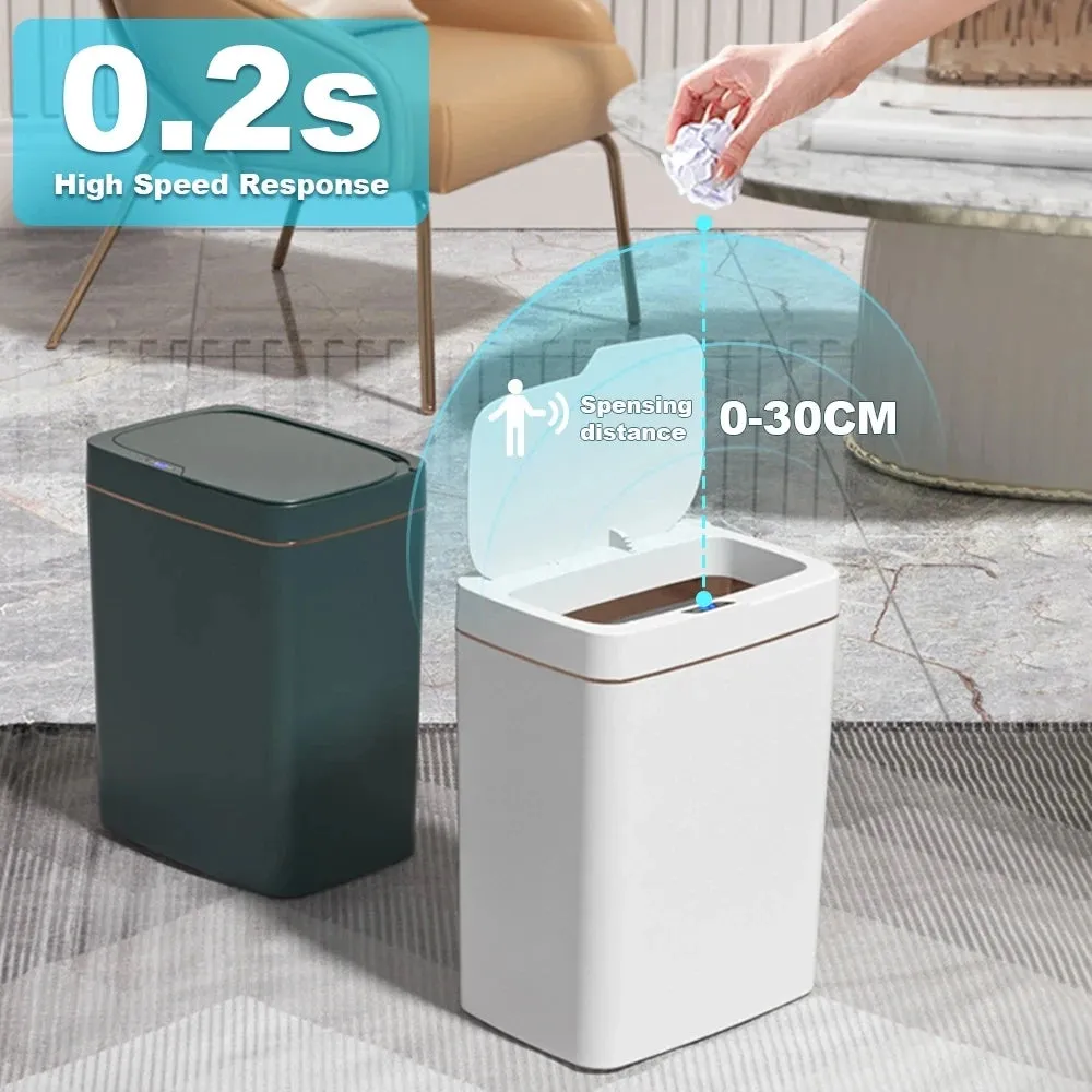 18L Smart Bathroom Trash Can Automatic Bagging Electronic Trash Can White Touchless Narrow Smart Sensor Garbage Bin Smart Home