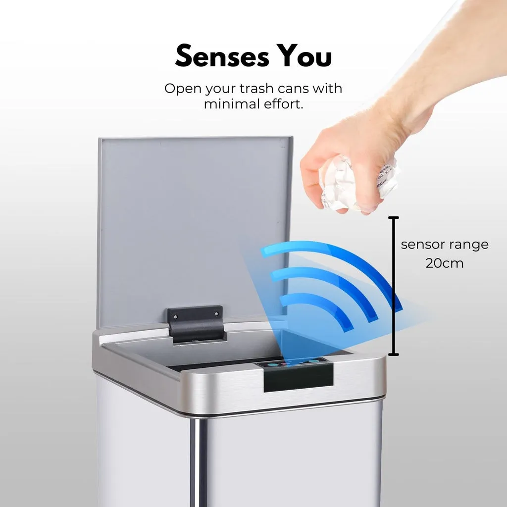 50L Motion Sensor Bin, Soft-Close, Slim, Silver – MIRAKLASS