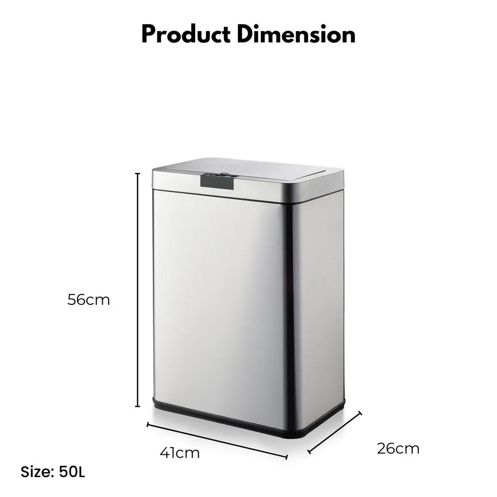 50L Quiet Motion Sensor Bin, Odor Control, Fingerprint Resistant - MIRAKLASS