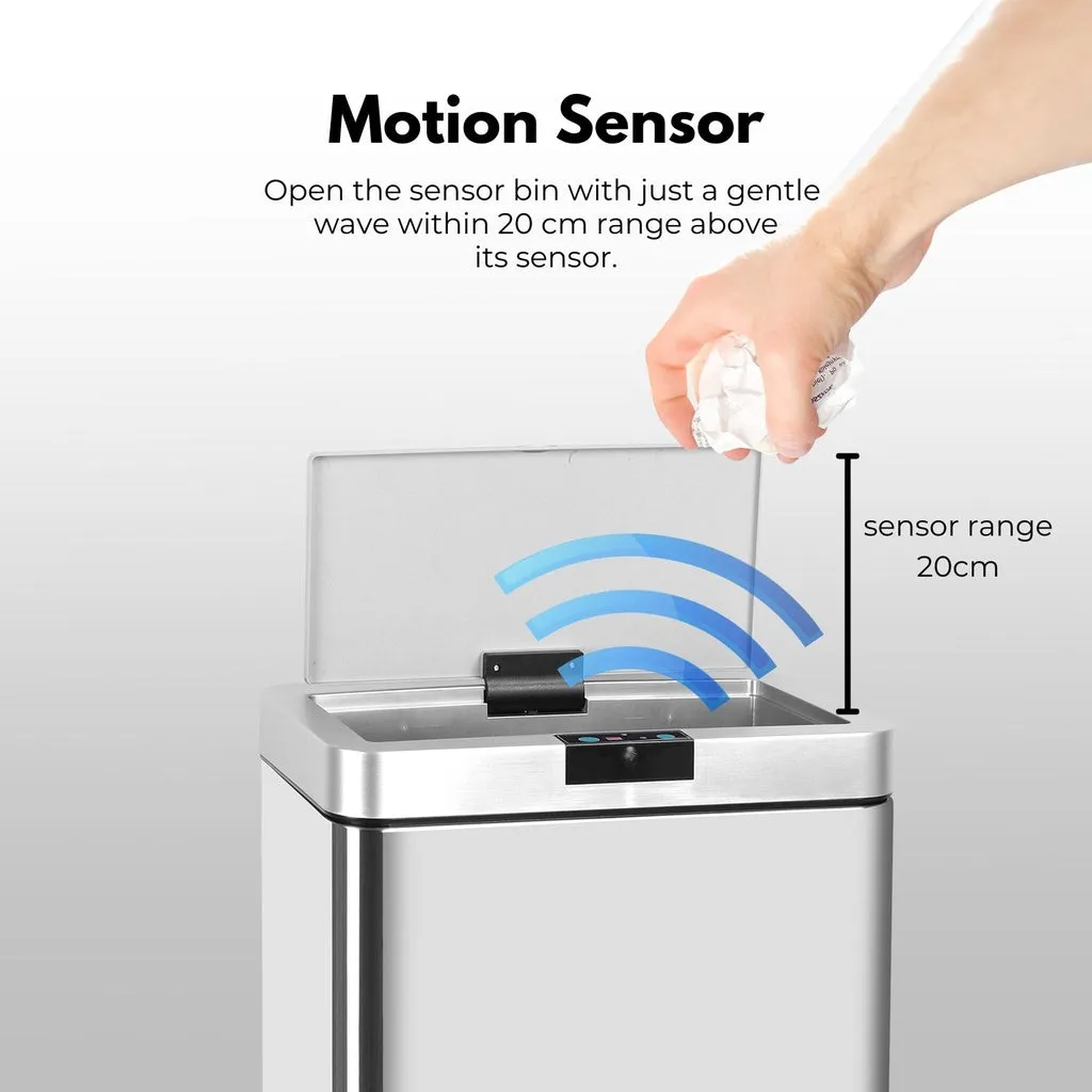 50L Quiet Motion Sensor Bin, Odor Control, Fingerprint Resistant - MIRAKLASS