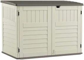 5.9 Ft. X 3.7 Ft Horizontal Stow-Away Storage Shed - Natural Wood-Like Outdoor Storage for Trash Cans and Yard Tools - All-Weather Resin, Hinged Lid, Reinforced Floor - Vanilla and Stoney