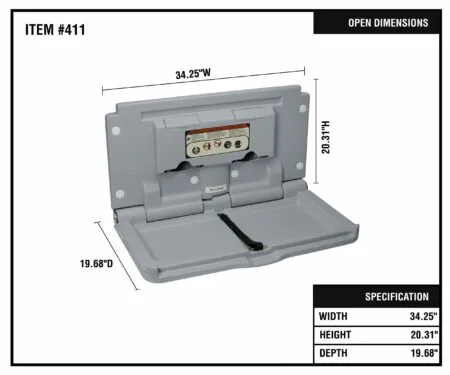 Alpine Industries ALP411-GRY Horizontal Baby Changing Station-Grey