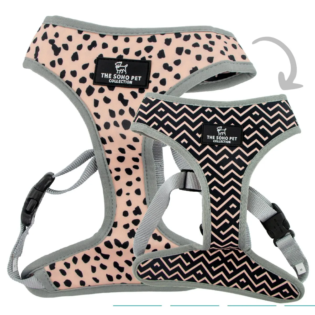 Ancol | Soho Collection | Dog Harness | Reversible Dalmatian Spot & ZigZag Pattern