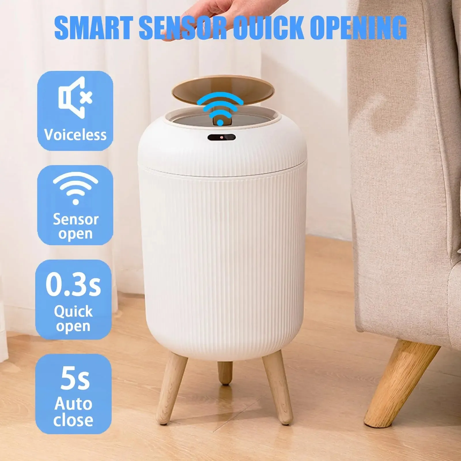 Automatic Trash Can with Lid,  Small Plastic Smart Trash Can, Motion Sensor Trash Can for Bedroom, Bathroom, Kitchen, Office