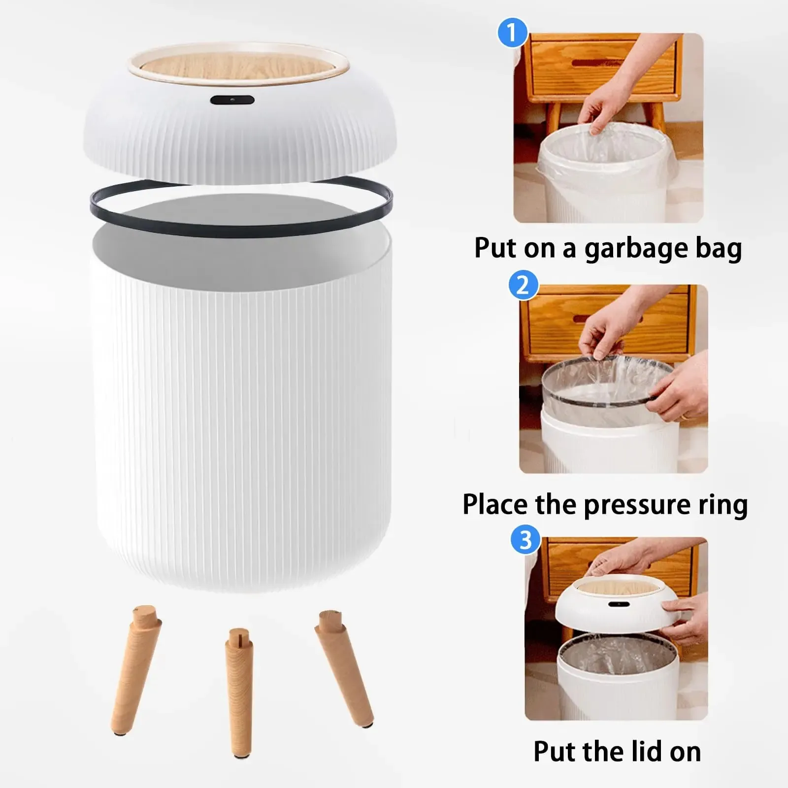 Automatic Trash Can with Lid,  Small Plastic Smart Trash Can, Motion Sensor Trash Can for Bedroom, Bathroom, Kitchen, Office