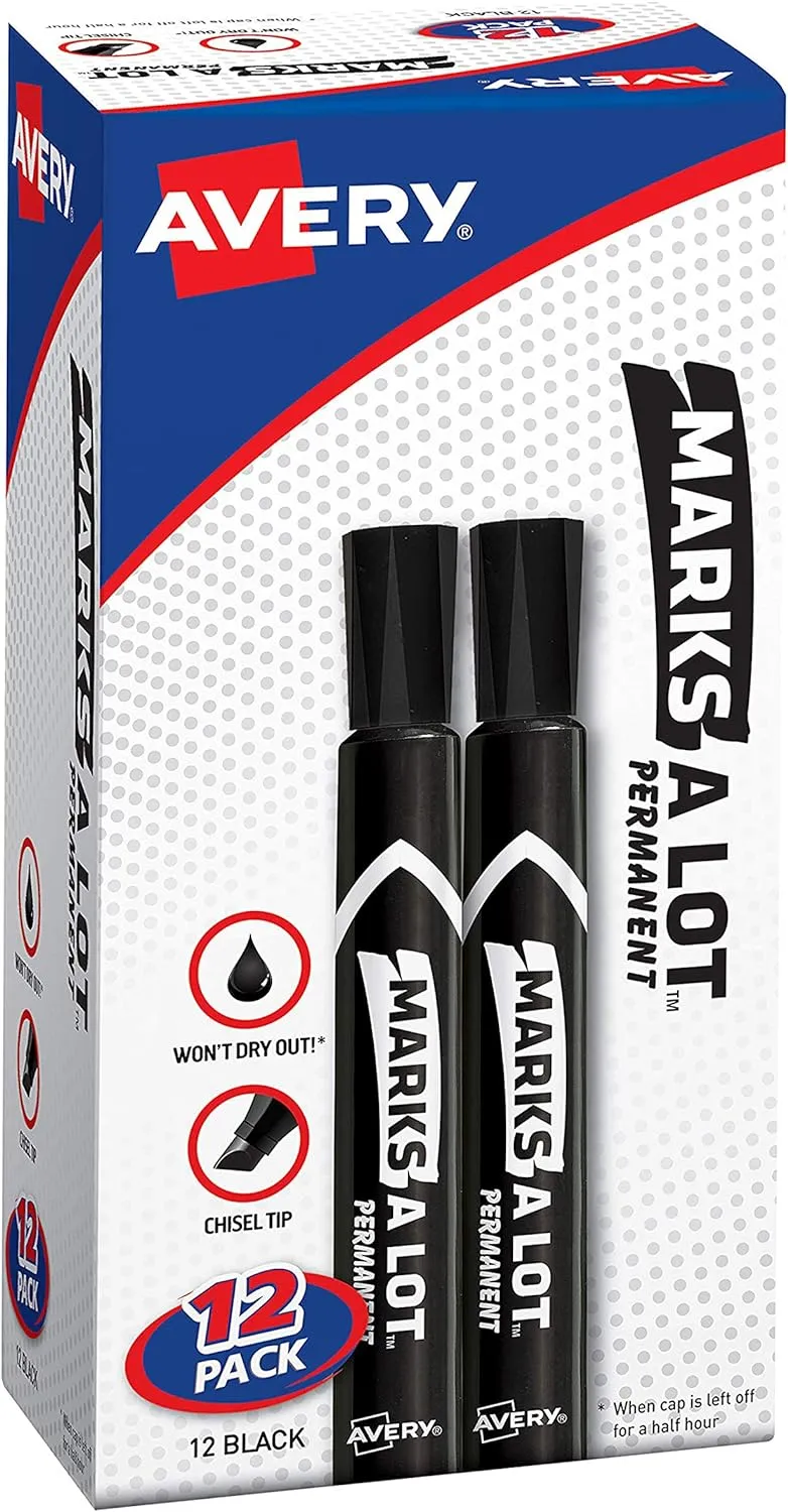 Avery Marks-A-Lot Large Desk-Style Black Permanent Markers, Chisel Tip, Value Pack