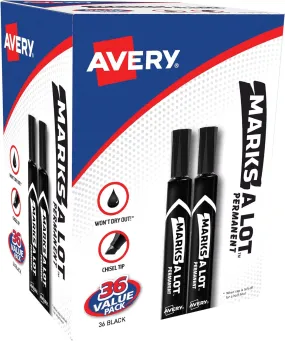 Avery Marks-A-Lot Large Desk-Style Black Permanent Markers, Chisel Tip, Value Pack