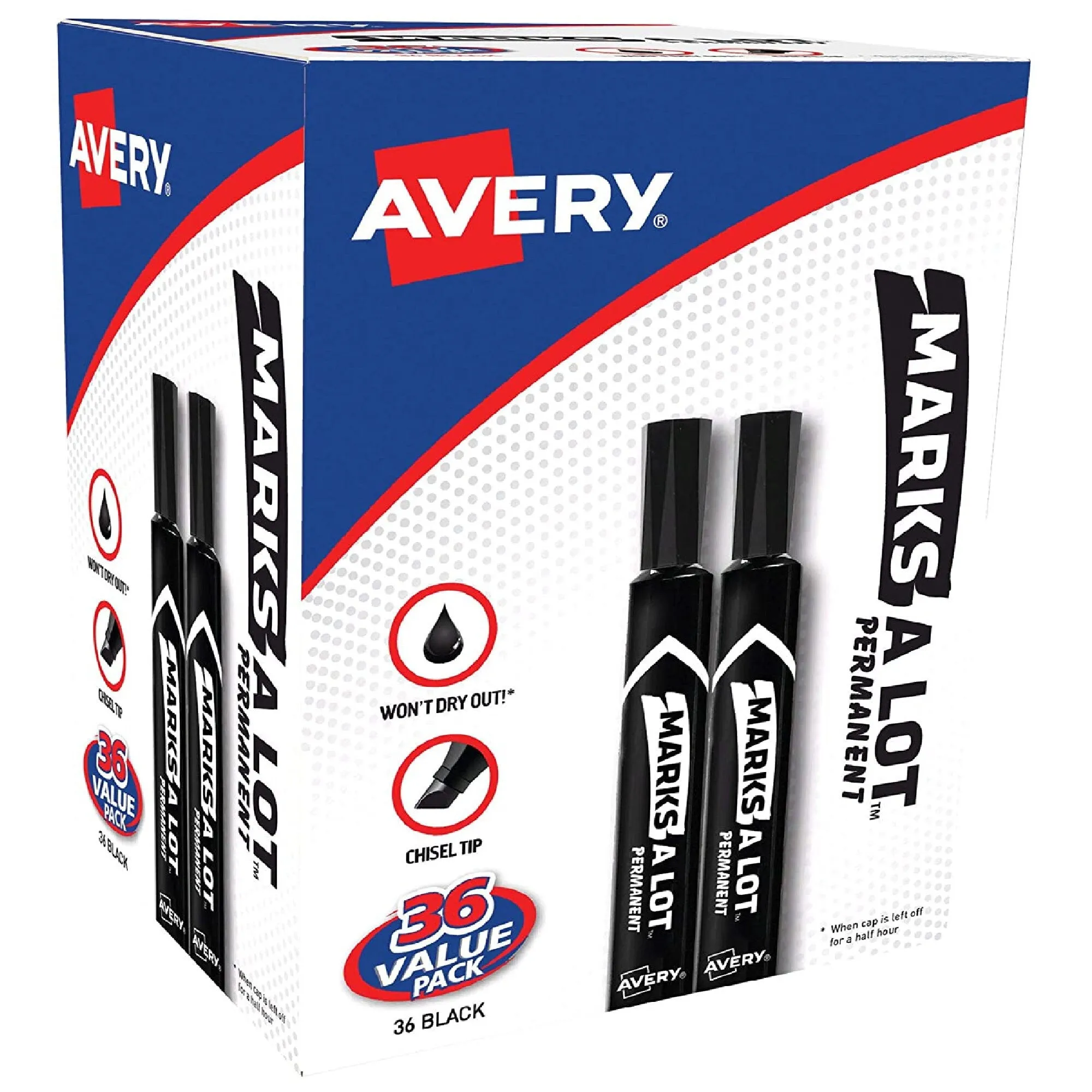 Avery Marks-A-Lot Large Desk-Style Chisel Tip | Value Pack 36 Black Permanent Markers are perfect