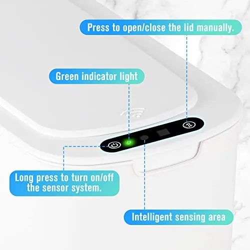 Cesun Papelera automática con sensor de movimiento para baño con tapa, cubo de basura sin contacto de 2,6 galones, cubo de basura delgado de plástico inteligente, pequeño cesto de basura blanco para inodoro, oficina, RV, dormitorio, sala de estar