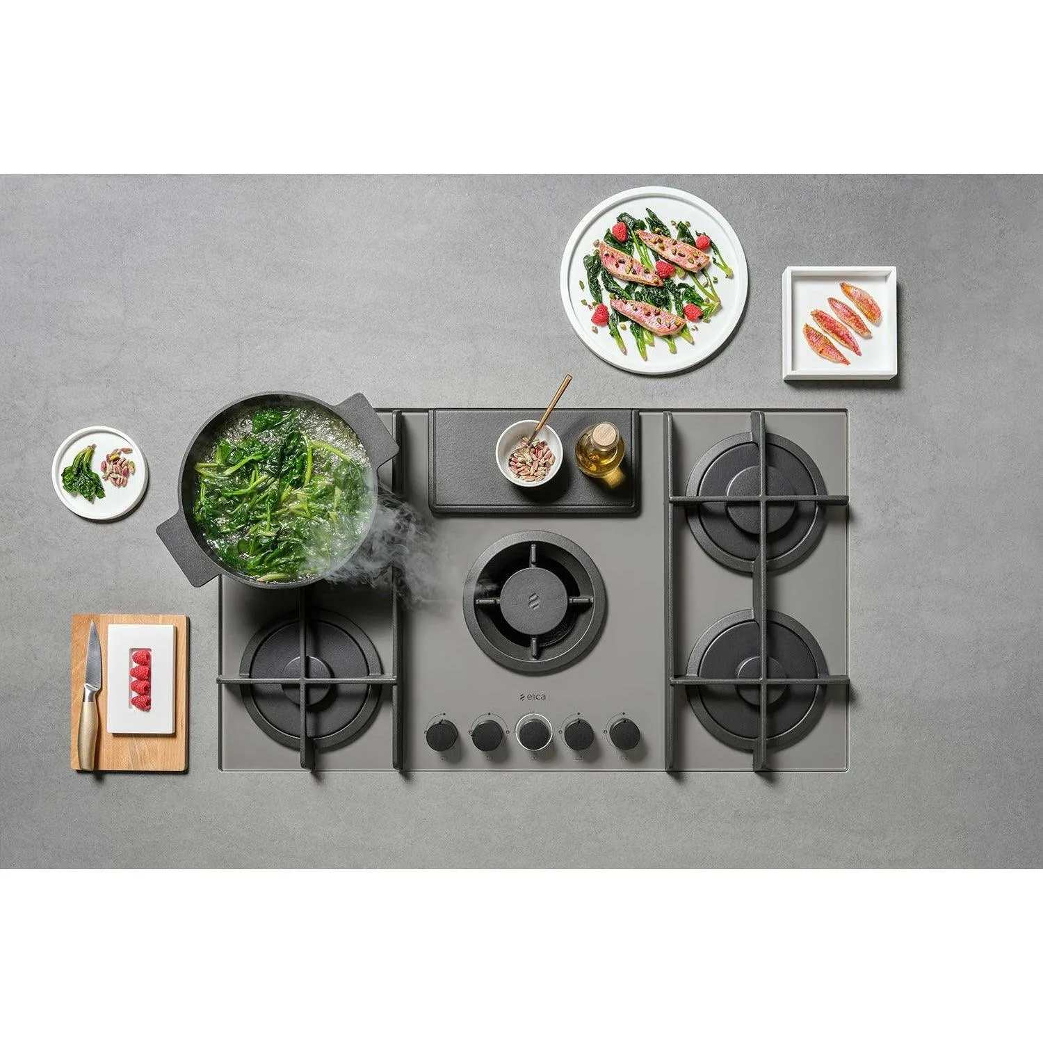 Elica NikolaTesla Flame 88CM Duct-out Vented Gas Hob - Black | NIKOFLAMEDUCTBL