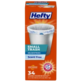 Hefty Draw String Small Trash Bags – 4 Gallon – Scent Free – 34 Count