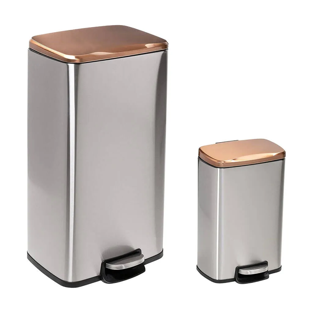 Honey Can Do Rose Gold 30L and 5L Stainless Steel Step Trash Cans (Set of 2)