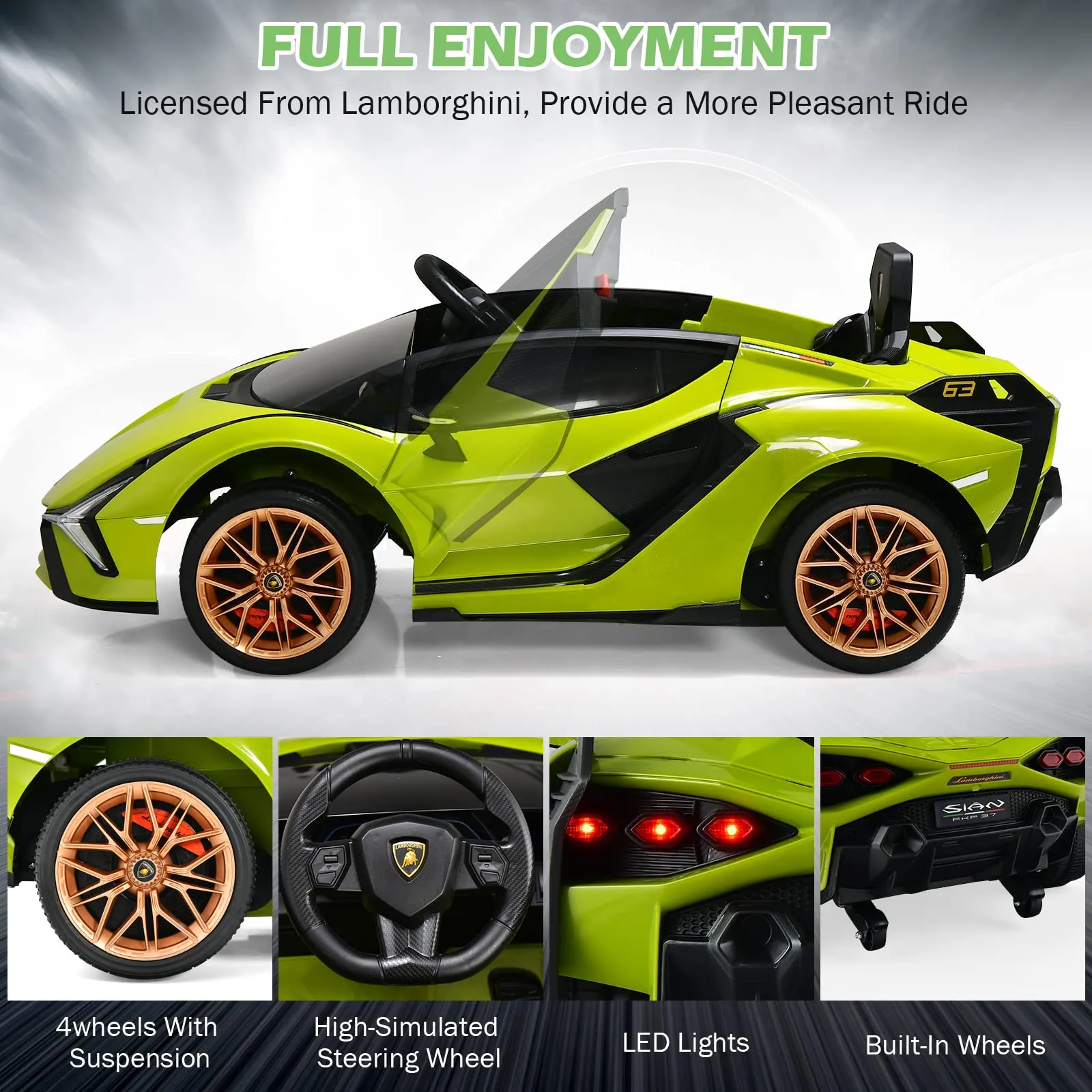 INFANS 12V Licensed Lamborghini Sian Kids Ride on Car with Parent Remote Control, Electric Toy Roadster for Toddler