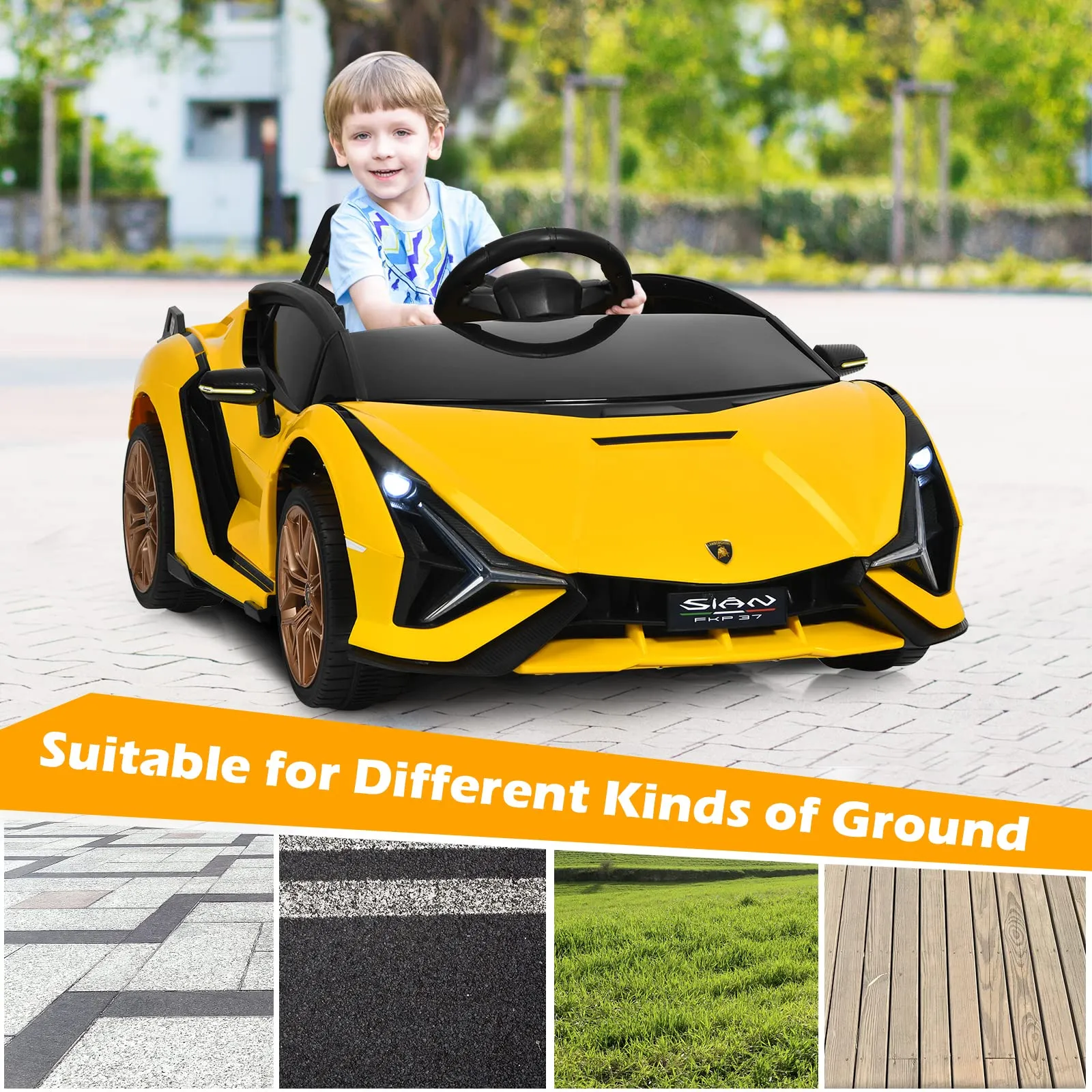 INFANS 12V Licensed Lamborghini Sian Kids Ride on Car with Parent Remote Control, Electric Toy Roadster for Toddler