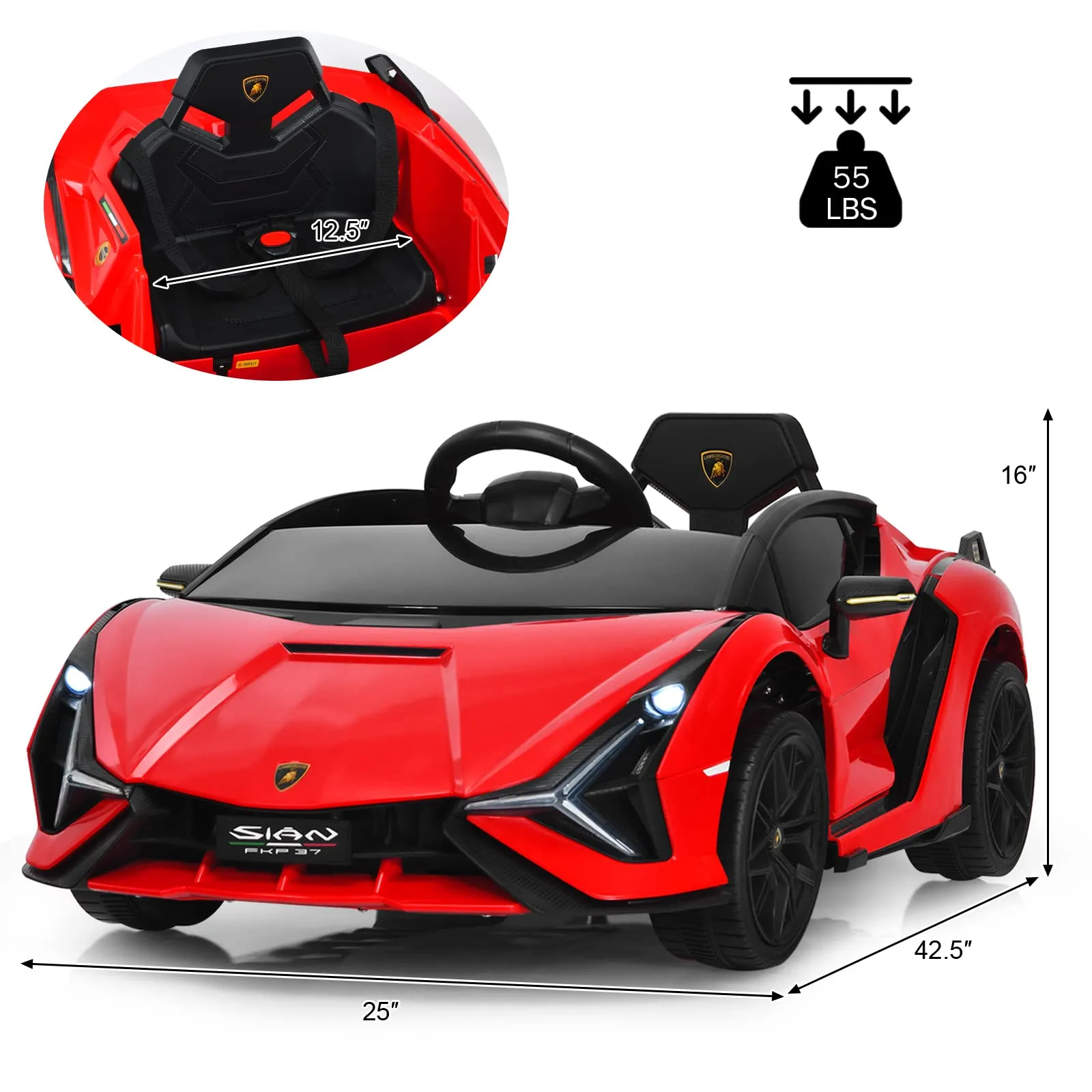 INFANS 12V Licensed Lamborghini Sian Kids Ride on Car with Parent Remote Control, Electric Toy Roadster for Toddler