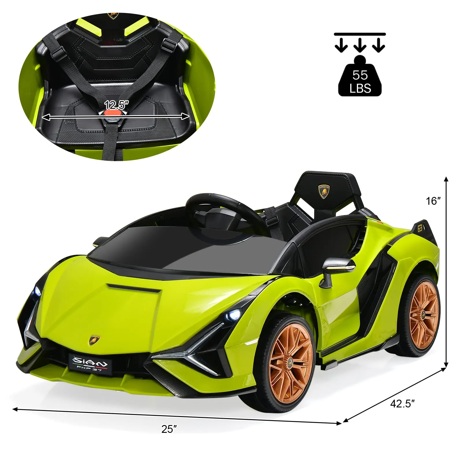 INFANS 12V Licensed Lamborghini Sian Kids Ride on Car with Parent Remote Control, Electric Toy Roadster for Toddler