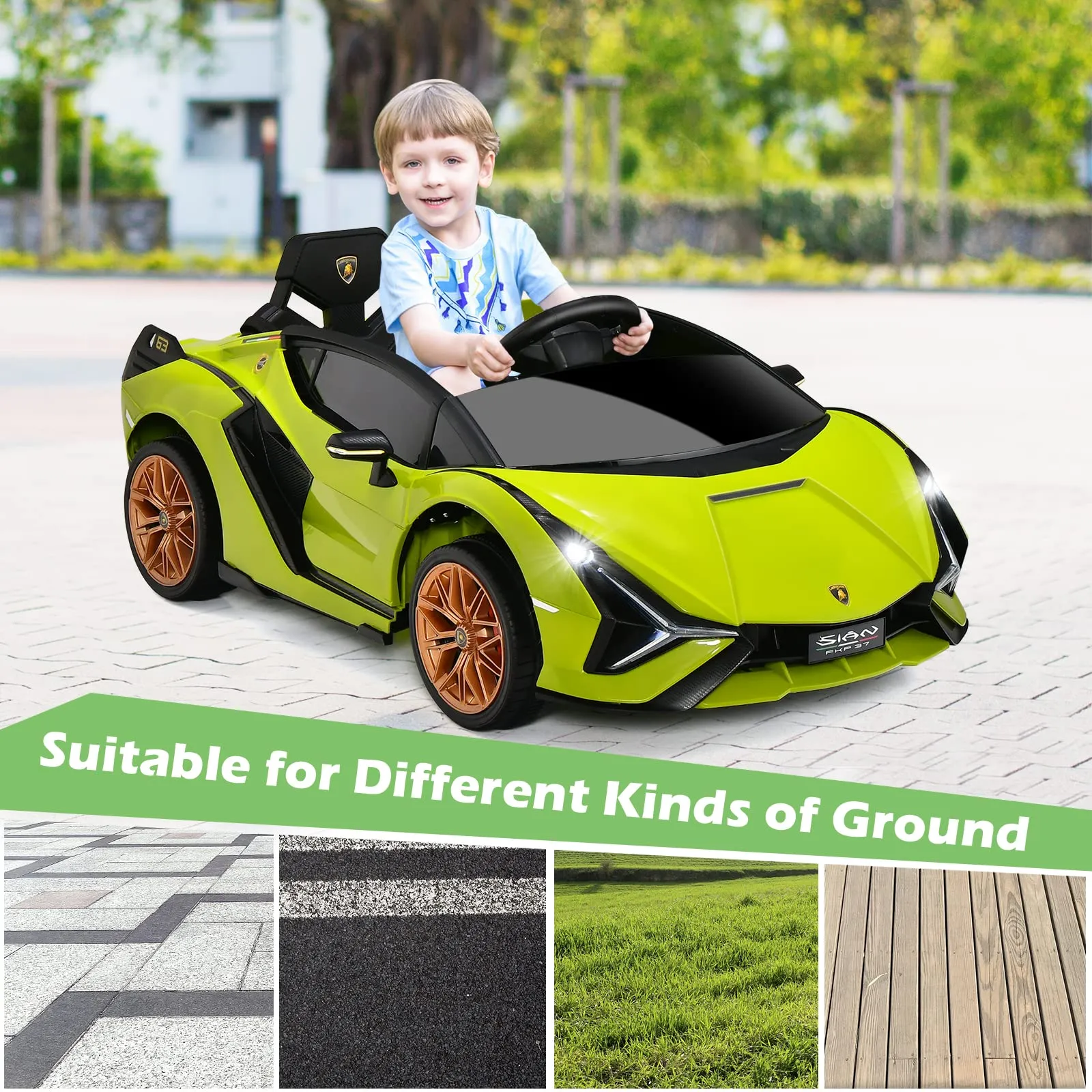 INFANS 12V Licensed Lamborghini Sian Kids Ride on Car with Parent Remote Control, Electric Toy Roadster for Toddler