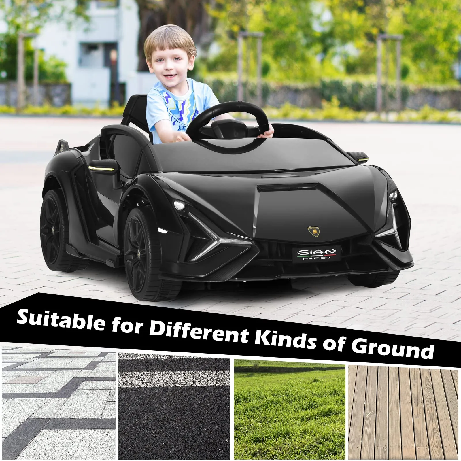 INFANS 12V Licensed Lamborghini Sian Kids Ride on Car with Parent Remote Control, Electric Toy Roadster for Toddler