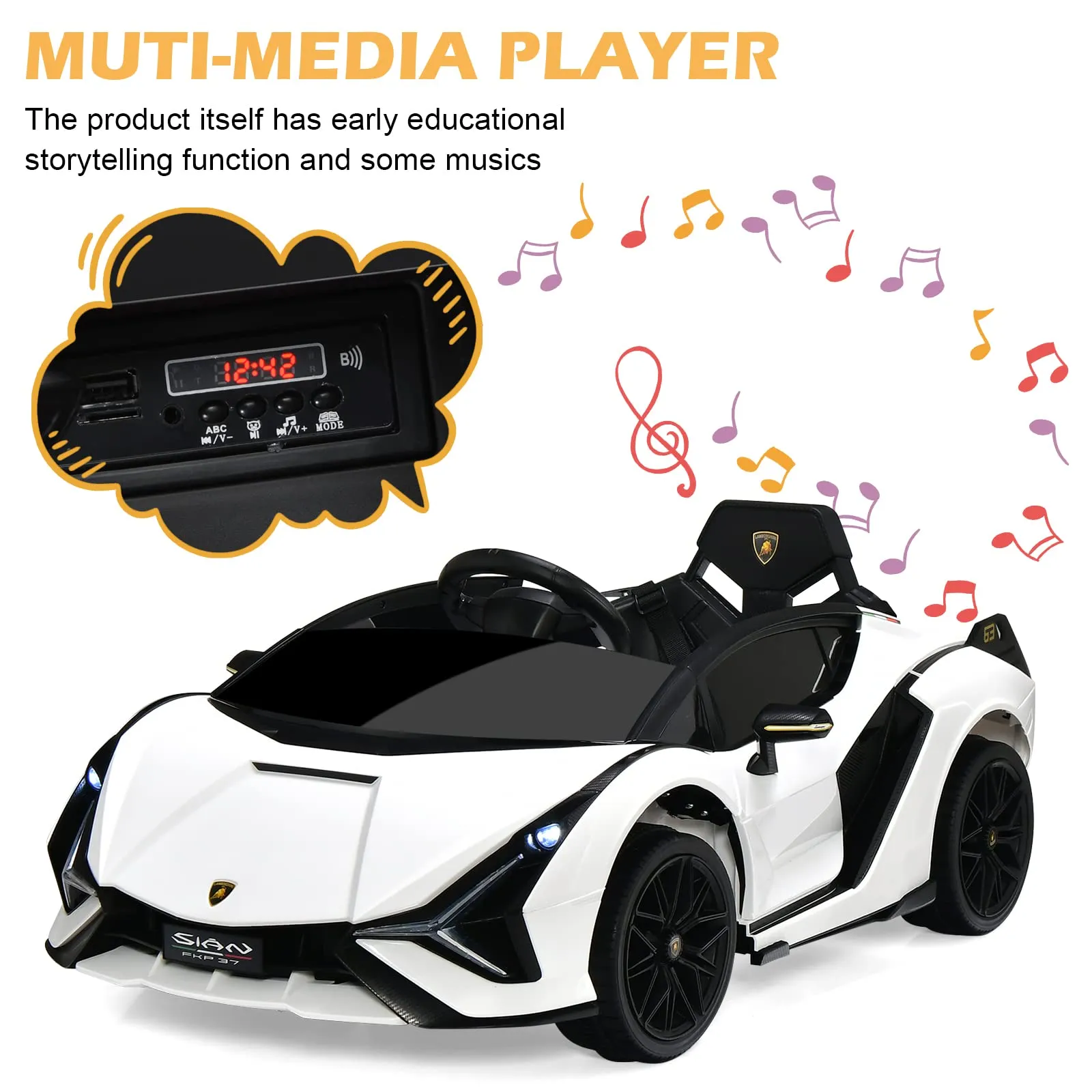 INFANS 12V Licensed Lamborghini Sian Kids Ride on Car with Parent Remote Control, Electric Toy Roadster for Toddler