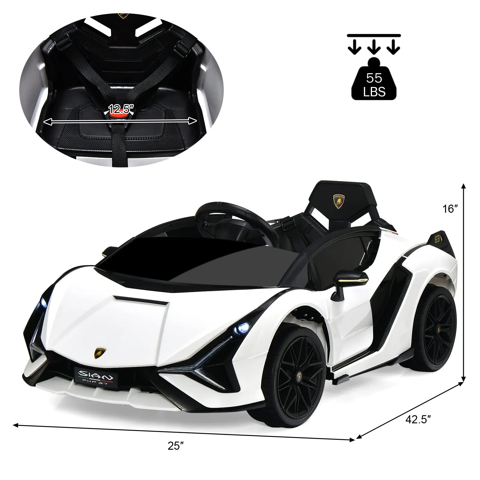 INFANS 12V Licensed Lamborghini Sian Kids Ride on Car with Parent Remote Control, Electric Toy Roadster for Toddler