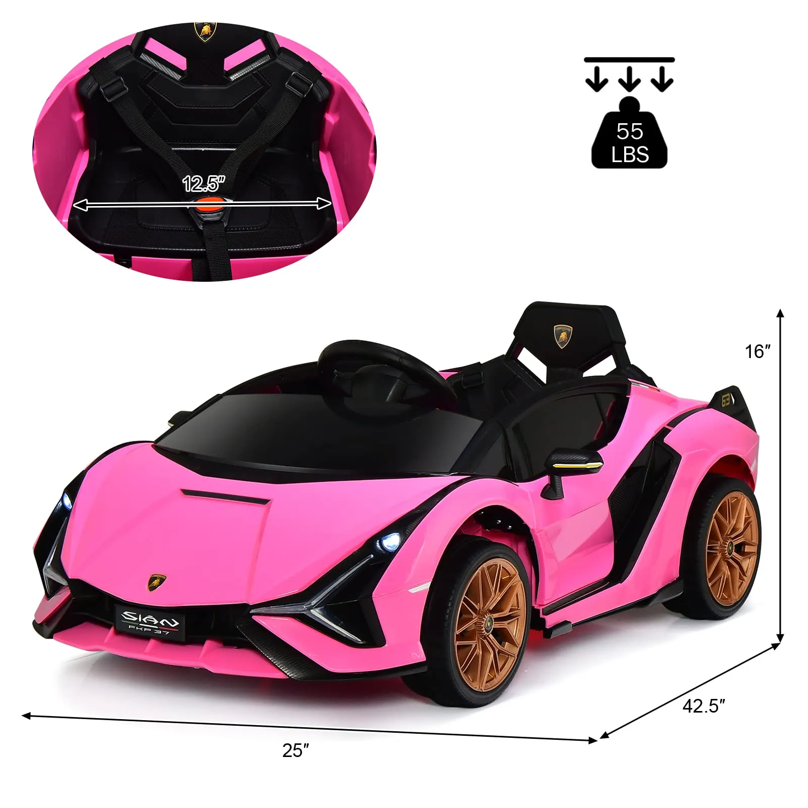 INFANS 12V Licensed Lamborghini Sian Kids Ride on Car with Parent Remote Control, Electric Toy Roadster for Toddler