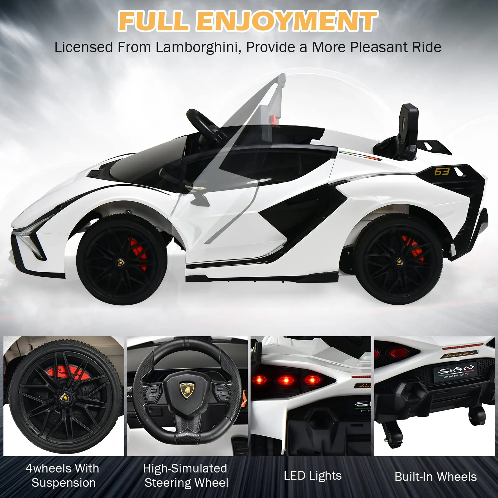 INFANS 12V Licensed Lamborghini Sian Kids Ride on Car with Parent Remote Control, Electric Toy Roadster for Toddler