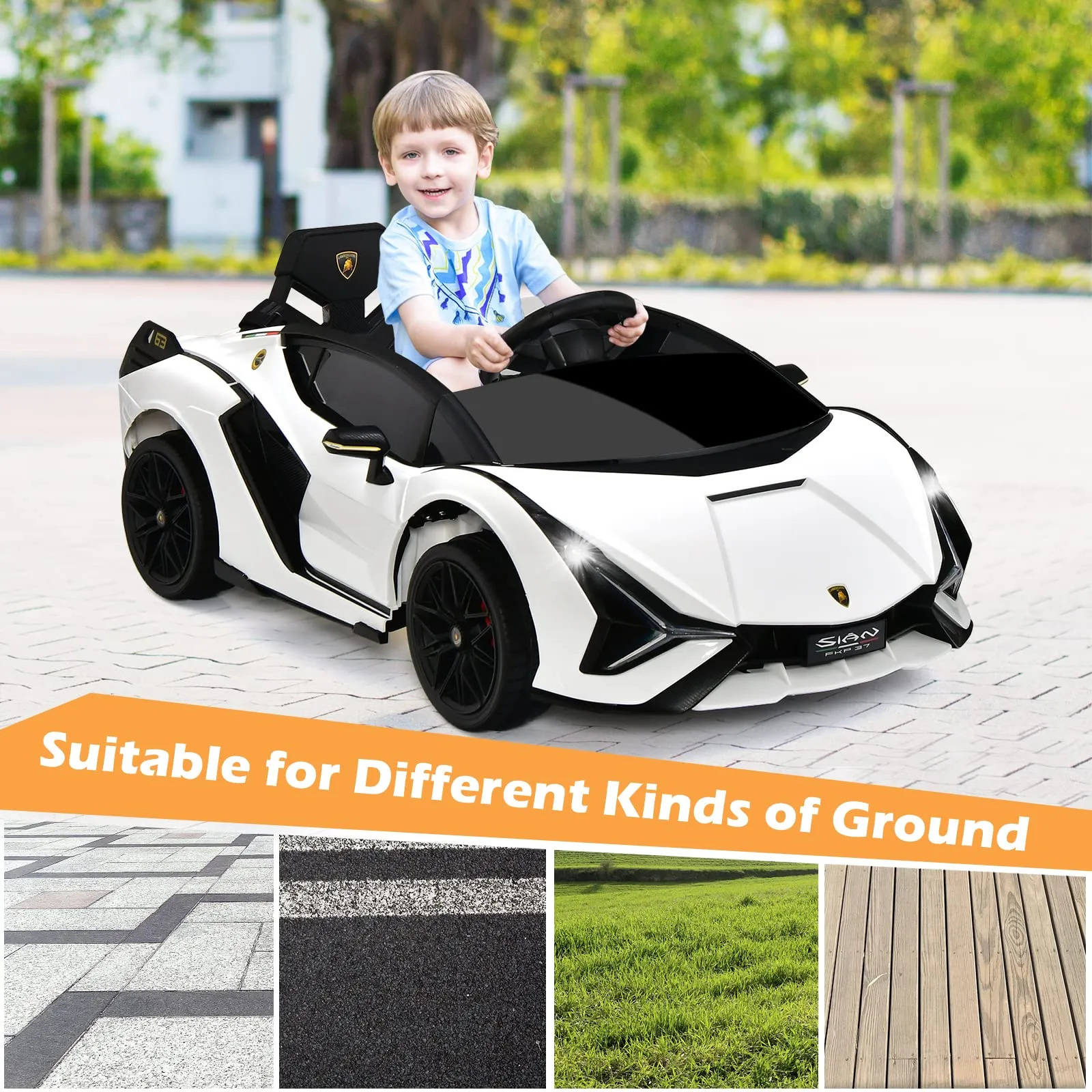 INFANS 12V Licensed Lamborghini Sian Kids Ride on Car with Parent Remote Control, Electric Toy Roadster for Toddler