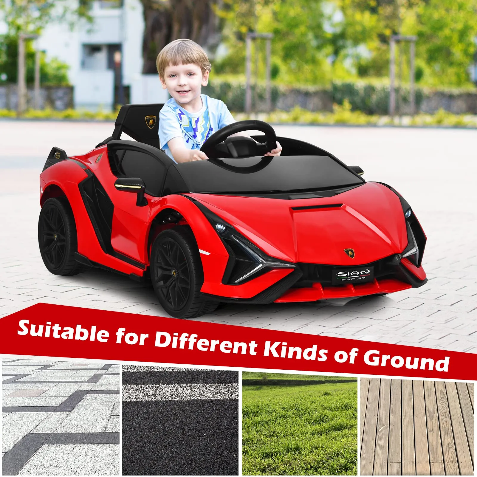 INFANS 12V Licensed Lamborghini Sian Kids Ride on Car with Parent Remote Control, Electric Toy Roadster for Toddler