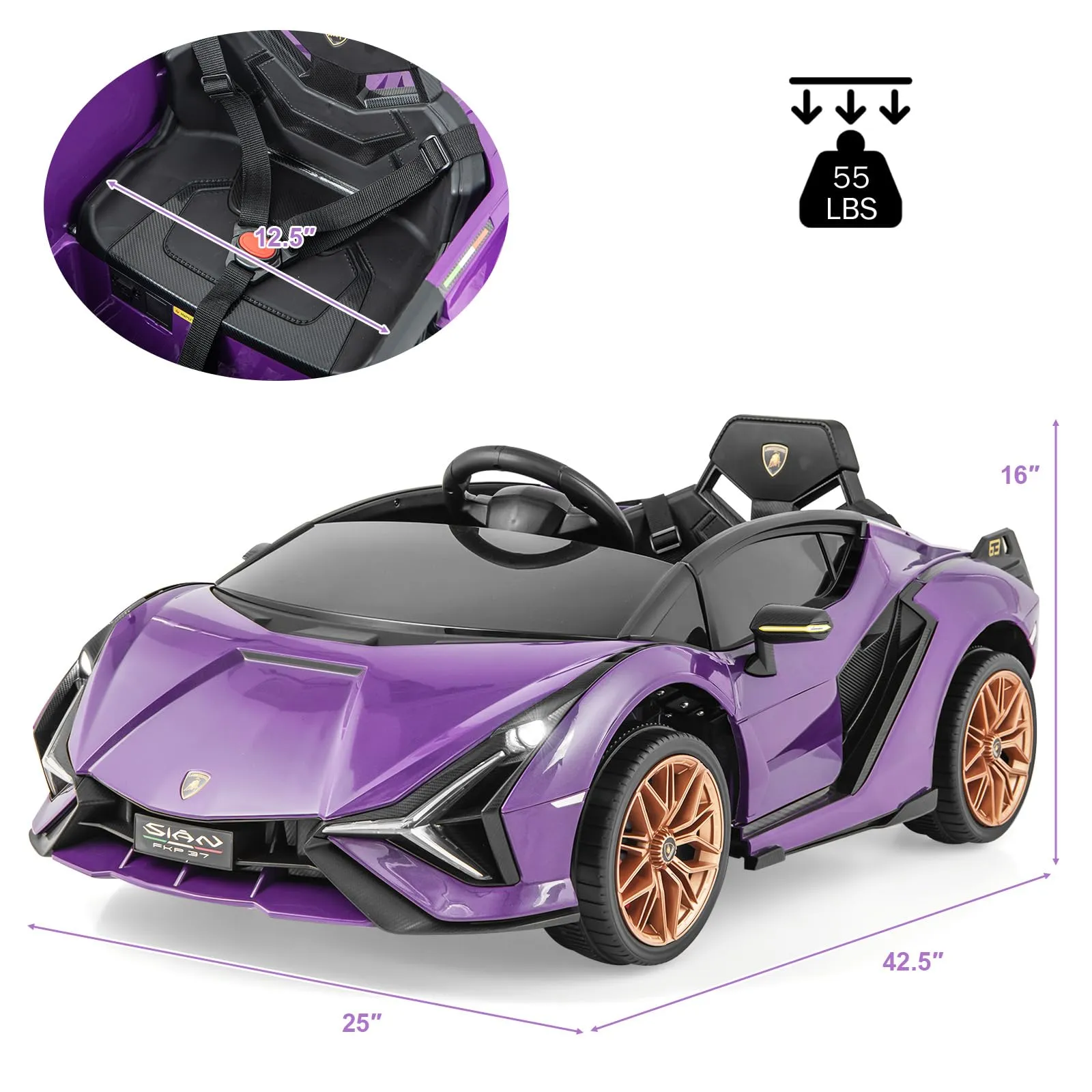 INFANS 12V Licensed Lamborghini Sian Kids Ride on Car with Parent Remote Control, Electric Toy Roadster for Toddler