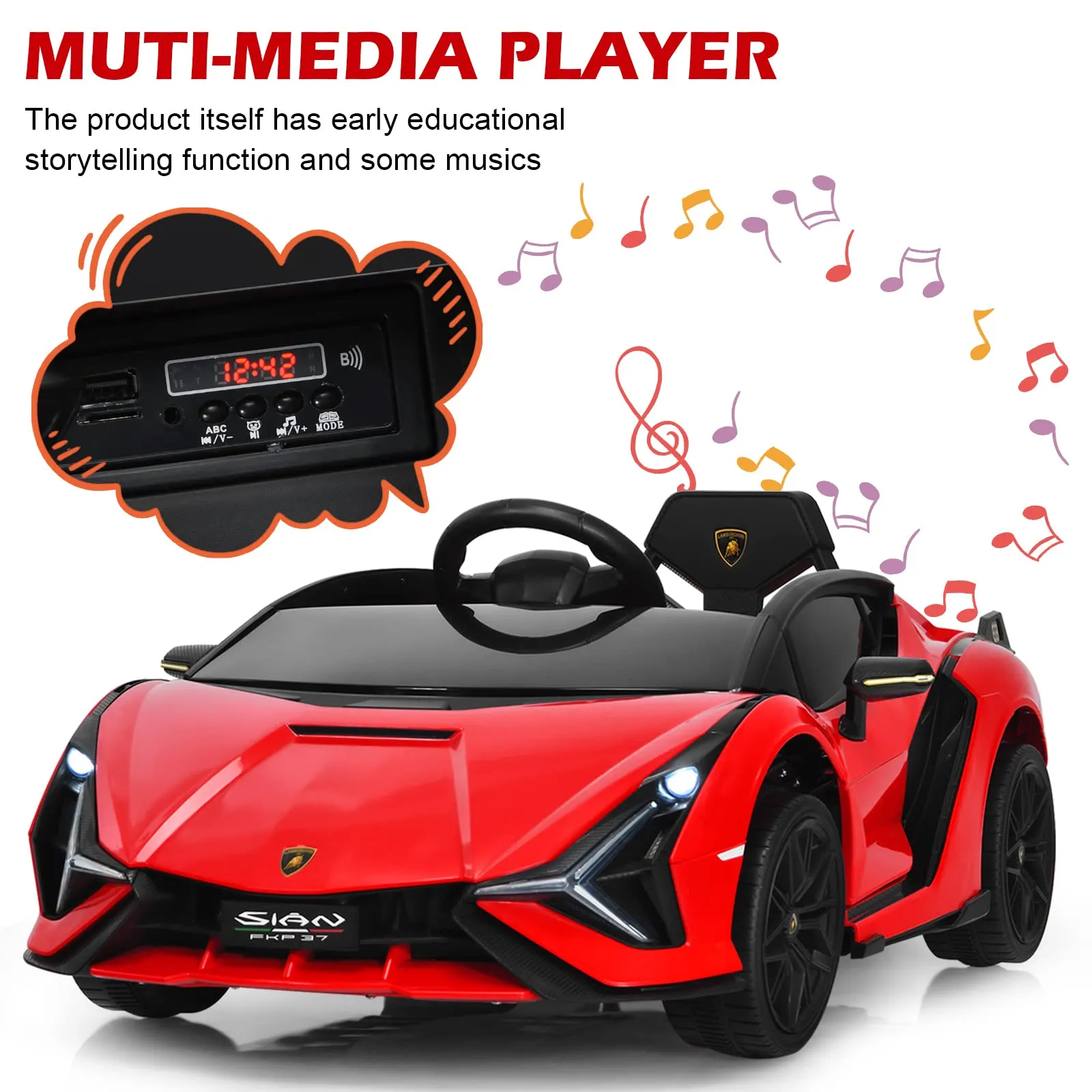 INFANS 12V Licensed Lamborghini Sian Kids Ride on Car with Parent Remote Control, Electric Toy Roadster for Toddler