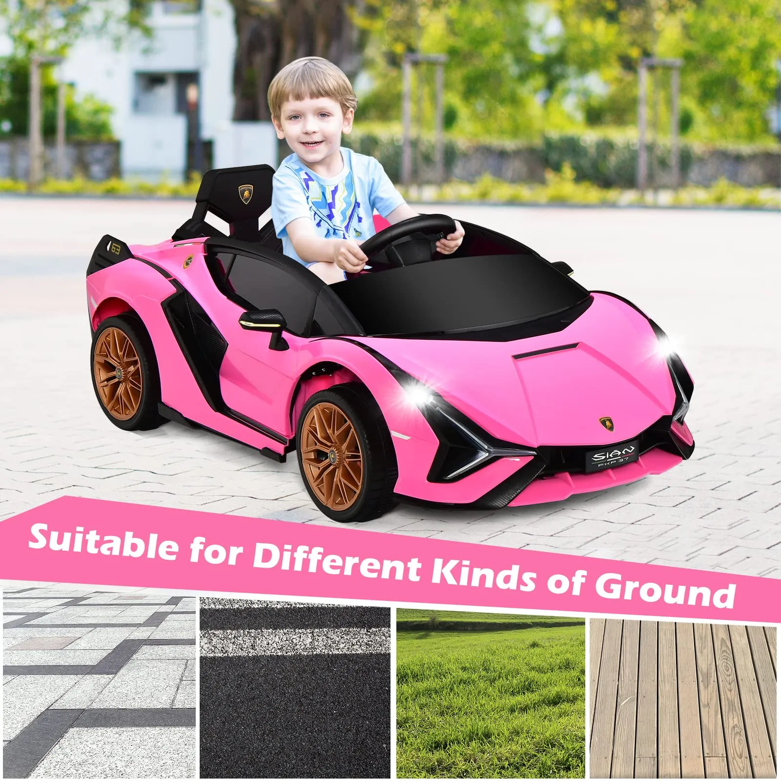 INFANS 12V Licensed Lamborghini Sian Kids Ride on Car with Parent Remote Control, Electric Toy Roadster for Toddler