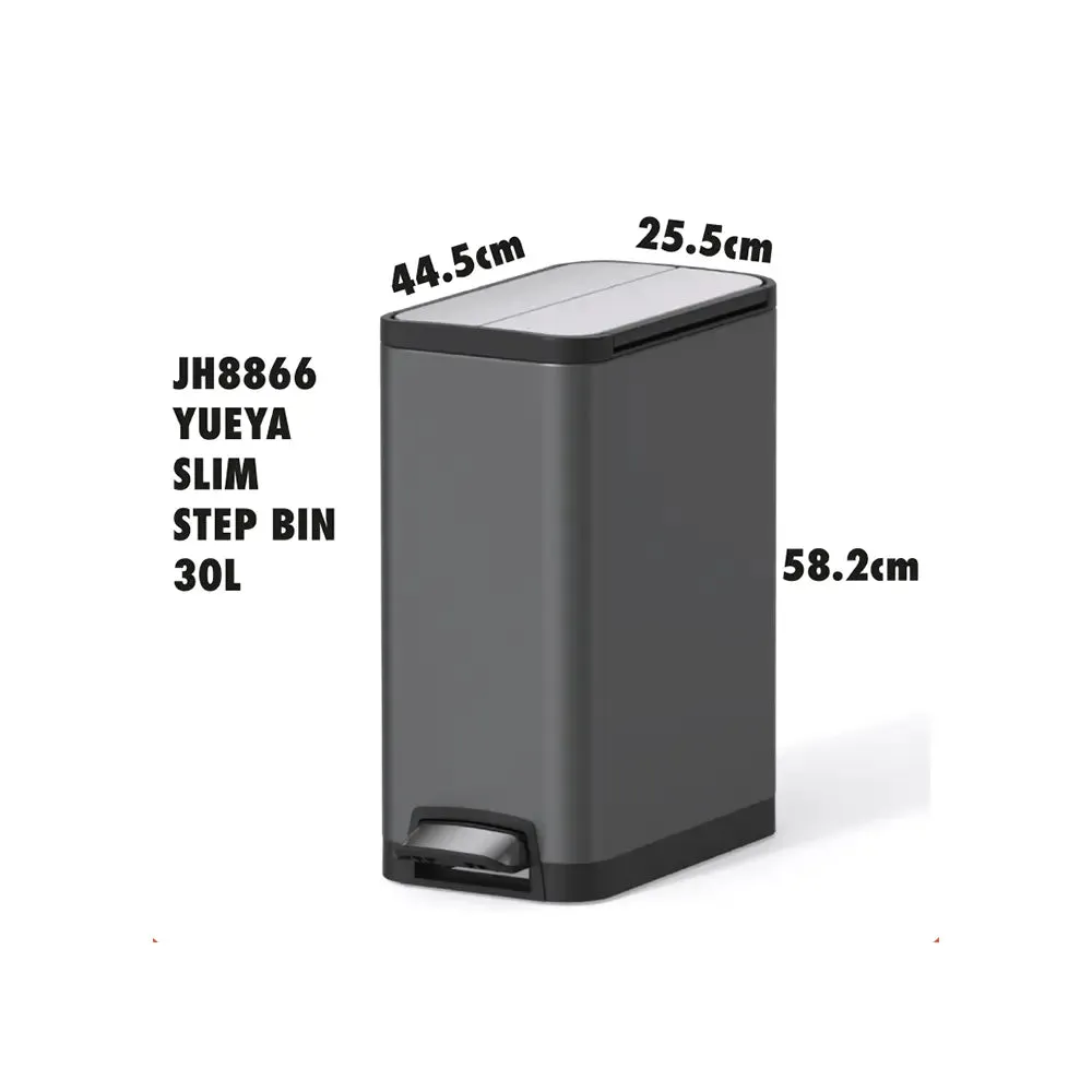 JAVA Dustbin | YUEYA | JH8866 | 30L | Slim Step Bin | Soft Closing | Trash Bin | Dustbin for Kitchen