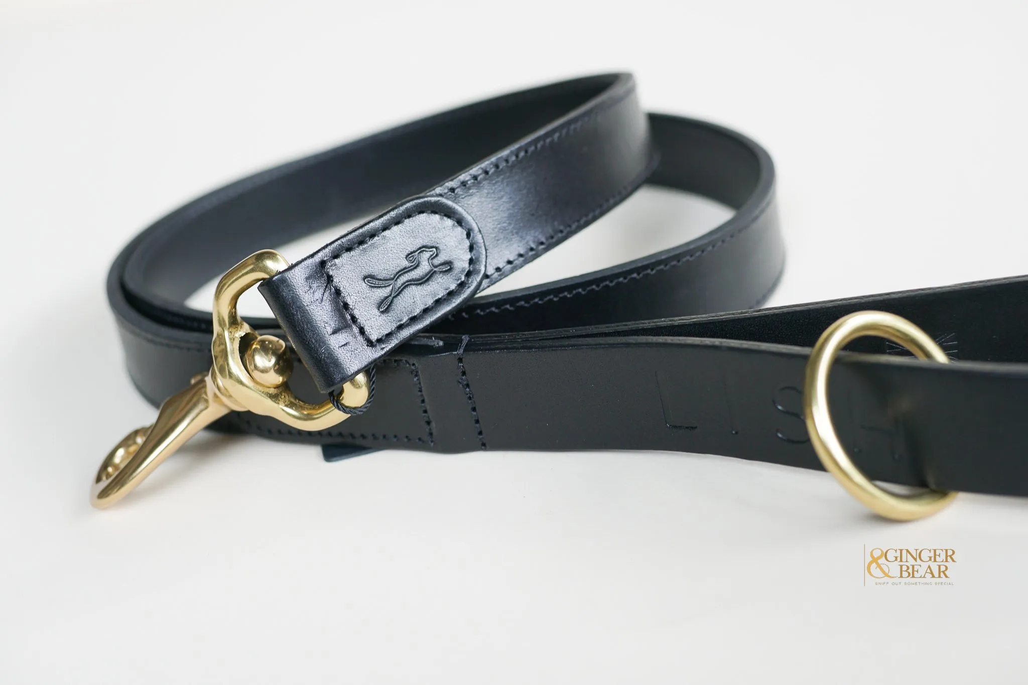 LISH Coopers Black Luxe Italian Leather Dog Lead