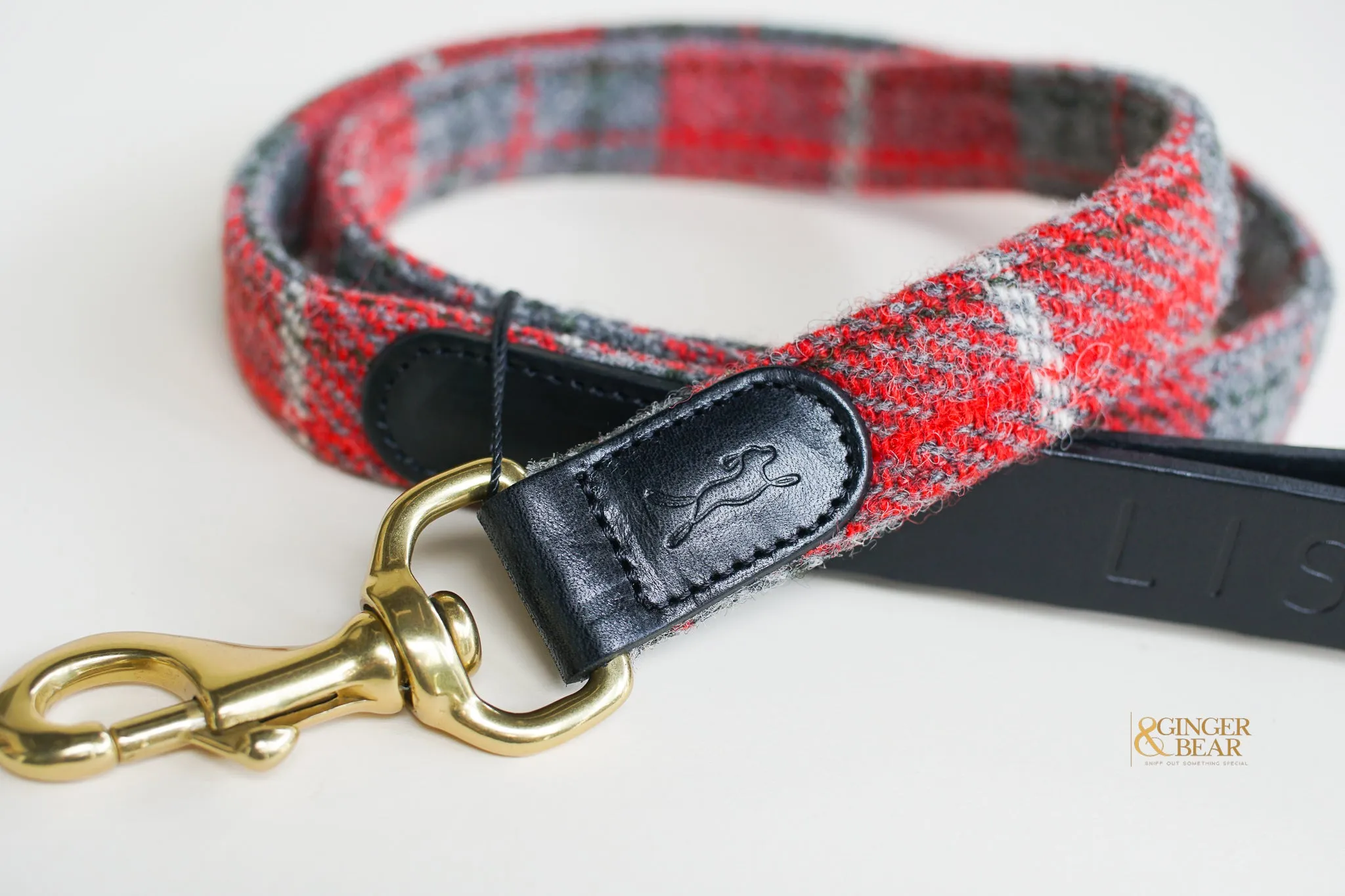 LISH Hanbury Red Tartan Harris Tweed Dog Lead