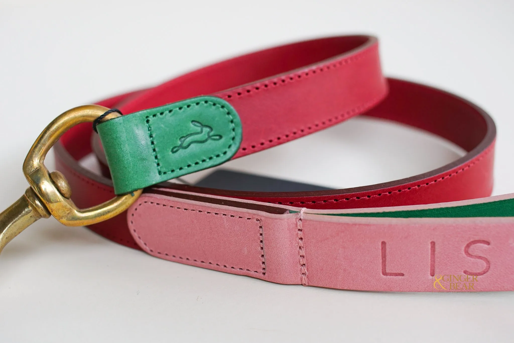 LISH Walter Pink Italian Leather Dog Lead