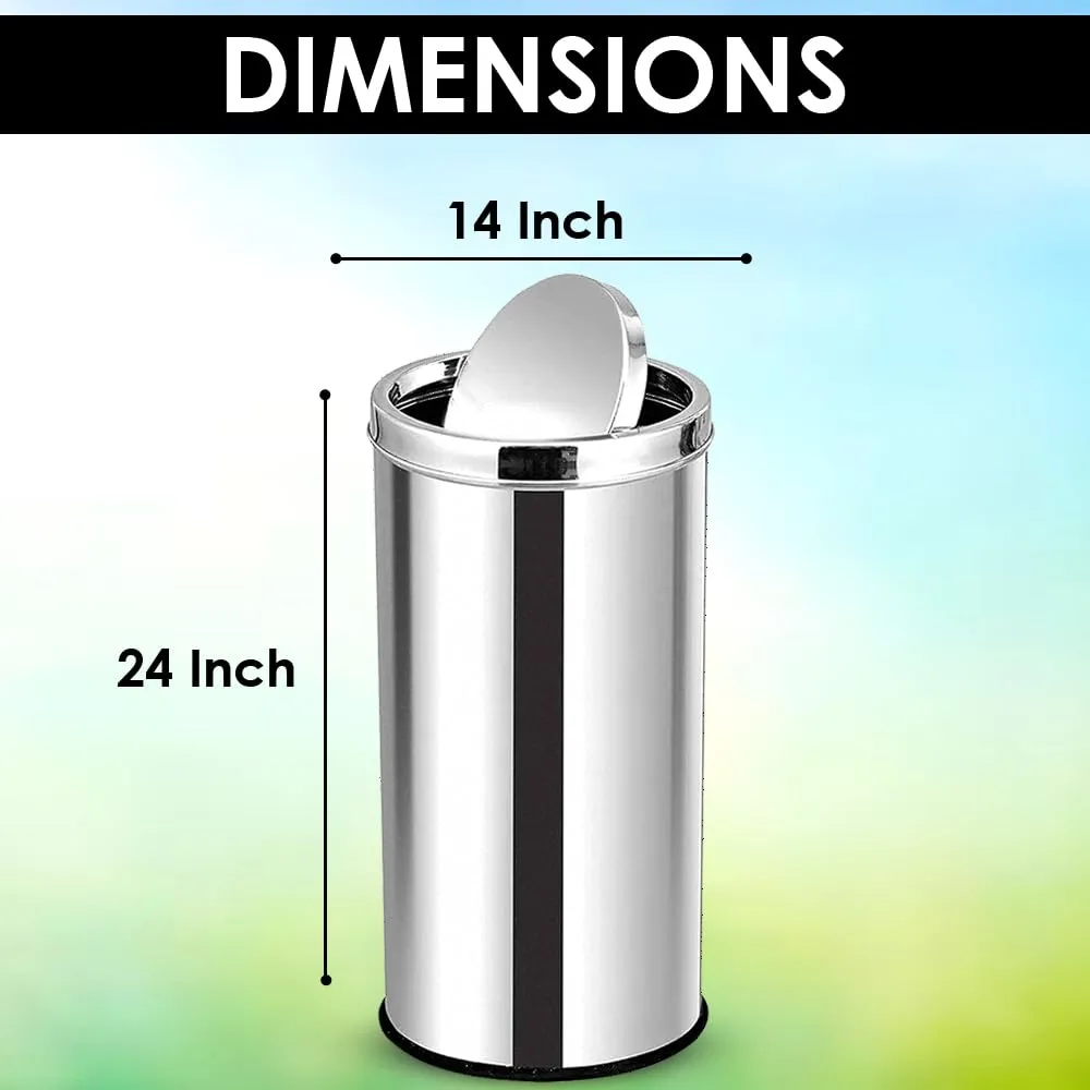 mofna Stainless Steel Swing Type Dustbin - Versatile Trashcan, Wastebin & Recycle Bin for Kitchen, Home, Office - Durable & Stylish (14x24 Inch, 70 Liter, Silver)