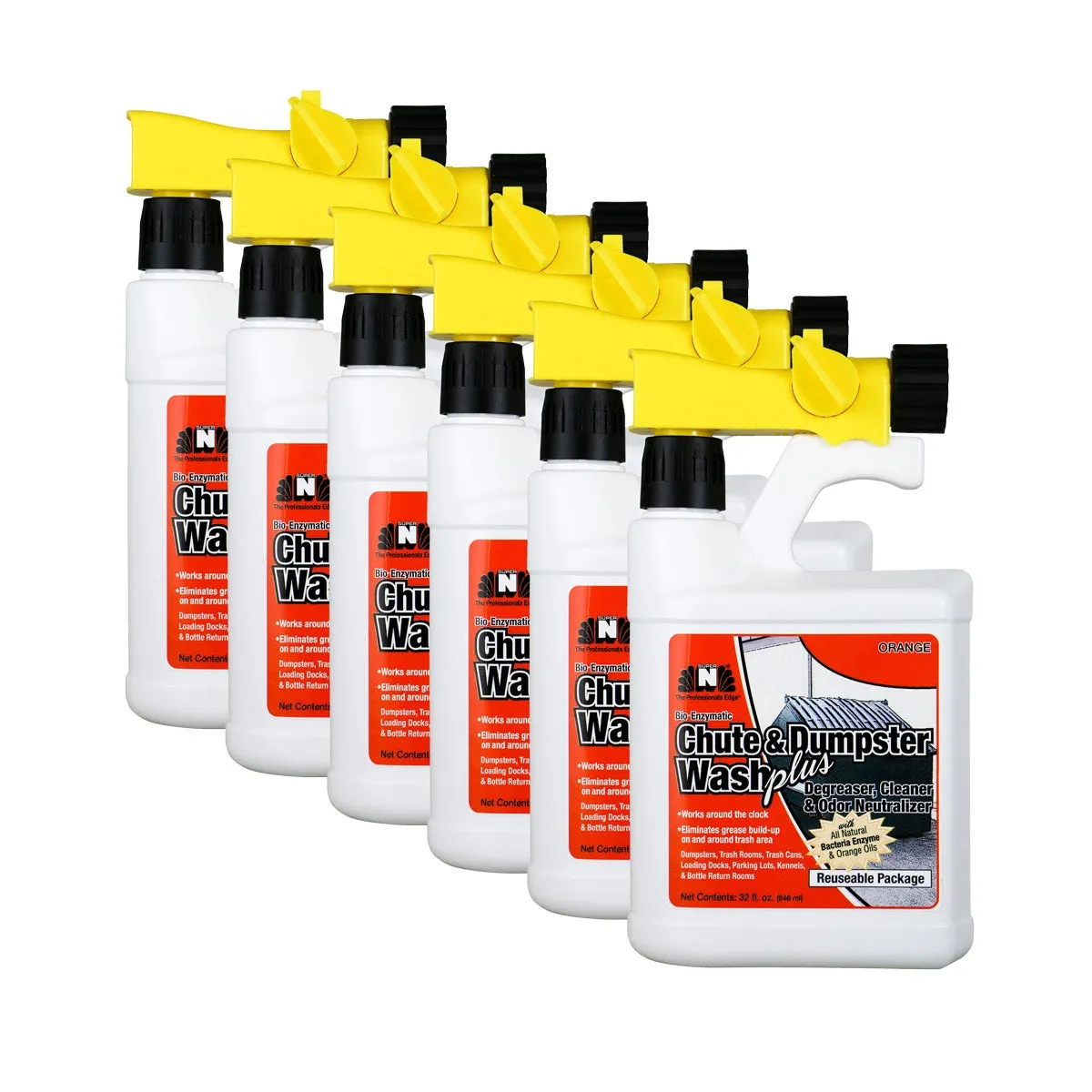 Nilodor® Chute & Dumpster Wash PLUS Bio-Enzymatic Degreaser, Cleaner & Odor Neutralizer (32 oz Bottles) - Case of 6