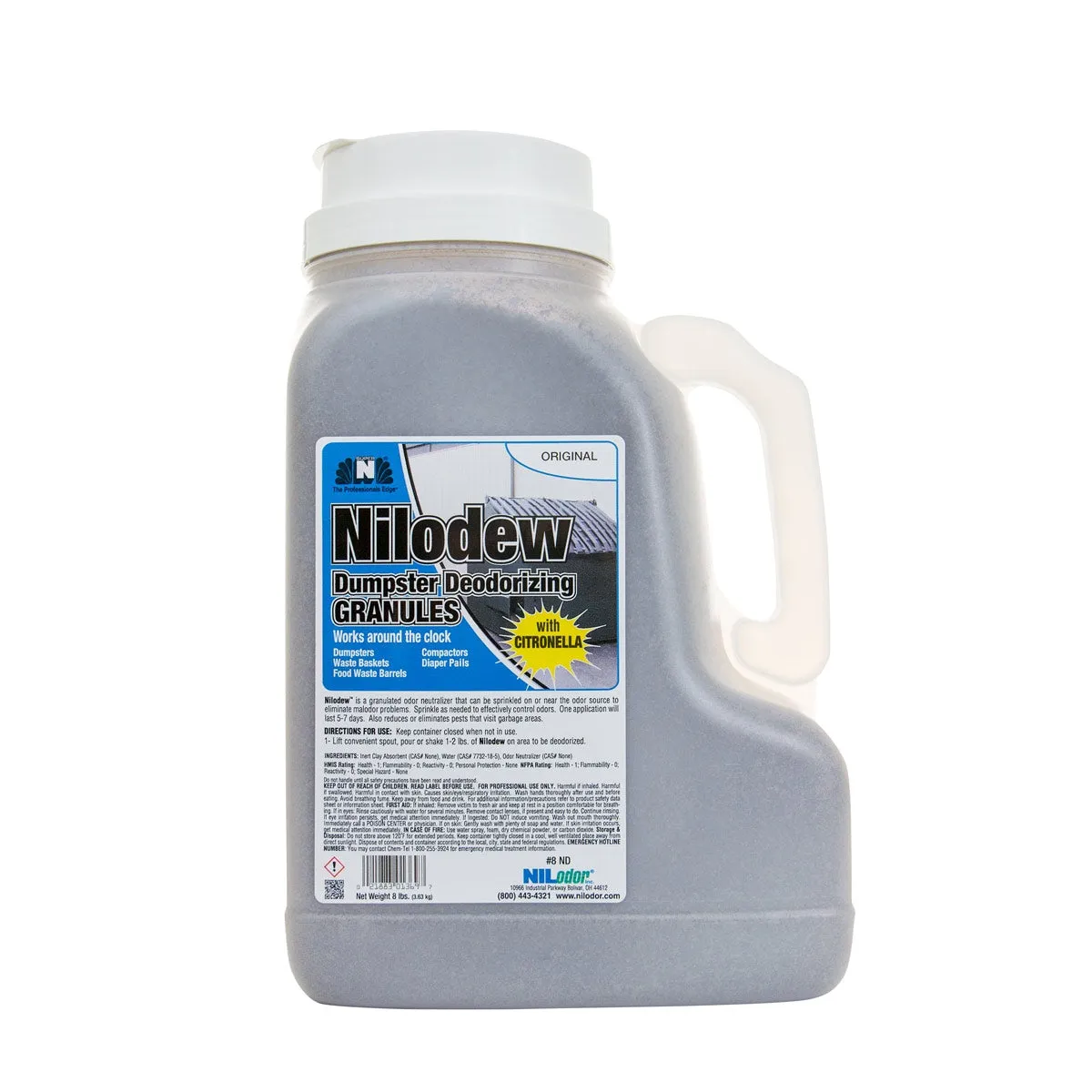 Nilodor® Nilodew Deodorizing Granules for Garbages and Dumpsters (8 lb Containers) - Case of 2