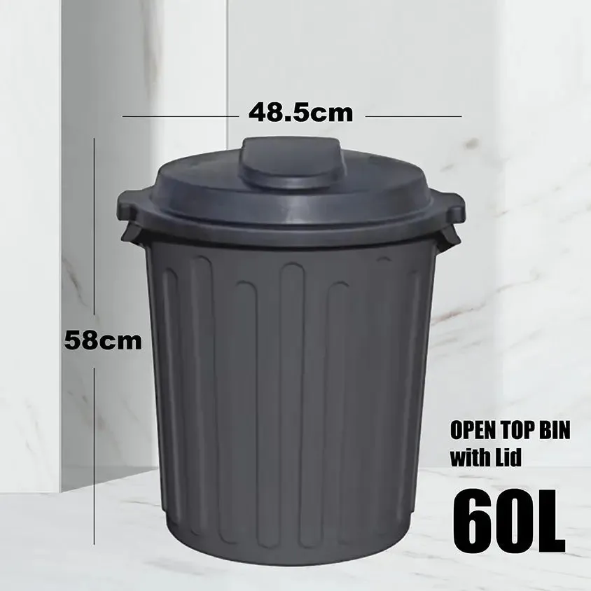 RAVEN Dustbin | Black Bin | Open Top Dustbin | Rubbish Bin | Lid | 60L | Trash Bin