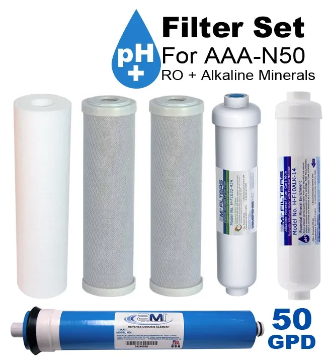 Replacement Filter & Membrane Kit for 50 GPD RO   Alkaline  | Annual Service Pack