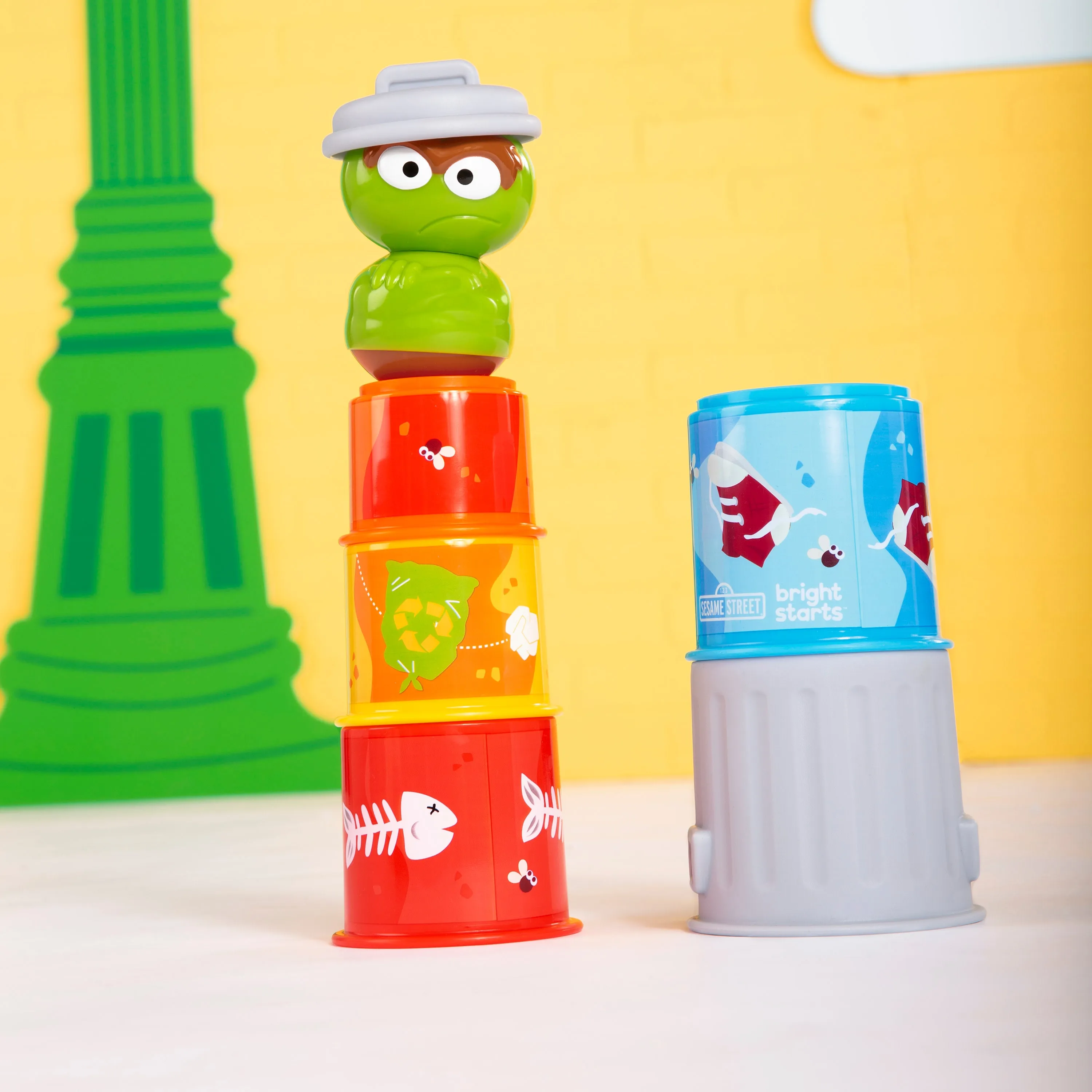 Sesame Street Oscar the Grouchs Stacking Cans Baby Learning Toy Stacking Cups