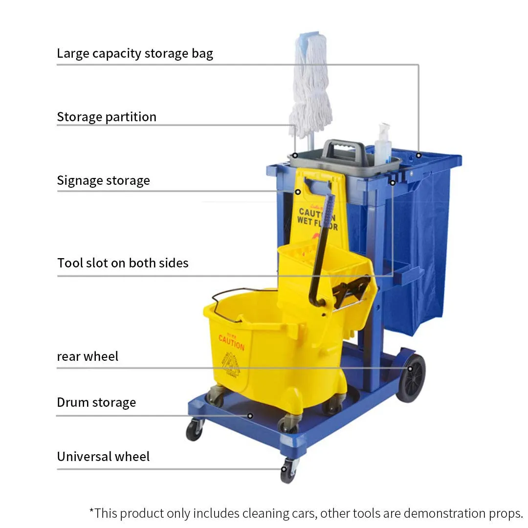 SOGA 3 Tier Multifunction Janitor Cleaning Waste Cart Trolley and Waterproof Bag Blue