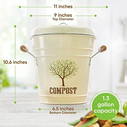 Third Rock Compost Bin Kitchen – 1.3 Gallon Countertop Compost Bin with Lid – Kitchen Compost Bin Countertop – Indoor Compost Bin Kitchen Counter Includes Inner Compost Bucket Liner - Indoor Composter