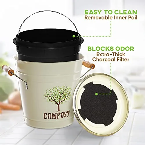 Third Rock Compost Bin Kitchen – 1.3 Gallon Countertop Compost Bin with Lid – Kitchen Compost Bin Countertop – Indoor Compost Bin Kitchen Counter Includes Inner Compost Bucket Liner - Indoor Composter