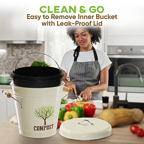 Third Rock Compost Bin Kitchen – 1.3 Gallon Countertop Compost Bin with Lid – Kitchen Compost Bin Countertop – Indoor Compost Bin Kitchen Counter Includes Inner Compost Bucket Liner - Indoor Composter