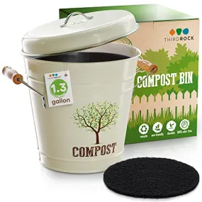 Third Rock Compost Bin Kitchen – 1.3 Gallon Countertop Compost Bin with Lid – Kitchen Compost Bin Countertop – Indoor Compost Bin Kitchen Counter Includes Inner Compost Bucket Liner - Indoor Composter