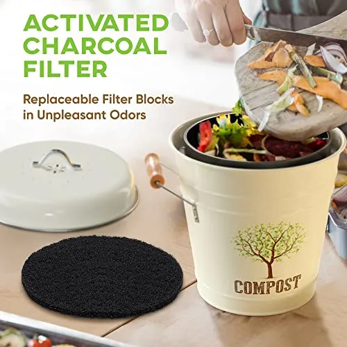 Third Rock Compost Bin Kitchen – 1.3 Gallon Countertop Compost Bin with Lid – Kitchen Compost Bin Countertop – Indoor Compost Bin Kitchen Counter Includes Inner Compost Bucket Liner - Indoor Composter