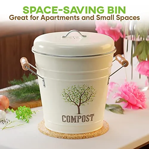 Third Rock Compost Bin Kitchen – 1.3 Gallon Countertop Compost Bin with Lid – Kitchen Compost Bin Countertop – Indoor Compost Bin Kitchen Counter Includes Inner Compost Bucket Liner - Indoor Composter